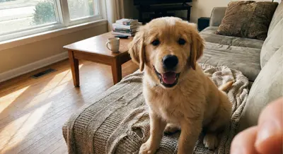 Original pet photo: a golden retriever sitting at home